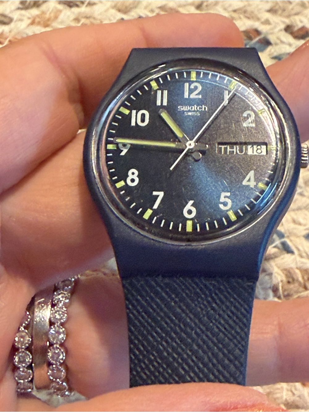 Swatch Navy Blue Silicone Strap Watch (Dark Blue)